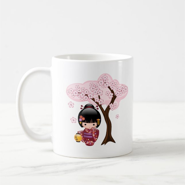 Sakura Kokeshi Doll - Cute Japansk Geisha Girl Co Kaffemugg (Vänster)