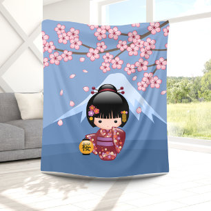 Sakura Kokeshi Doll - Cute Japansk Geisha Girl Fleecefilt