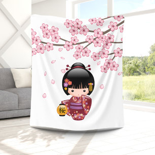 Sakura Kokeshi Doll - Cute Japansk Geisha Girl Fleecefilt