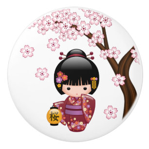 Sakura Kokeshi Doll - Cute Japansk Geisha Girl Knopp