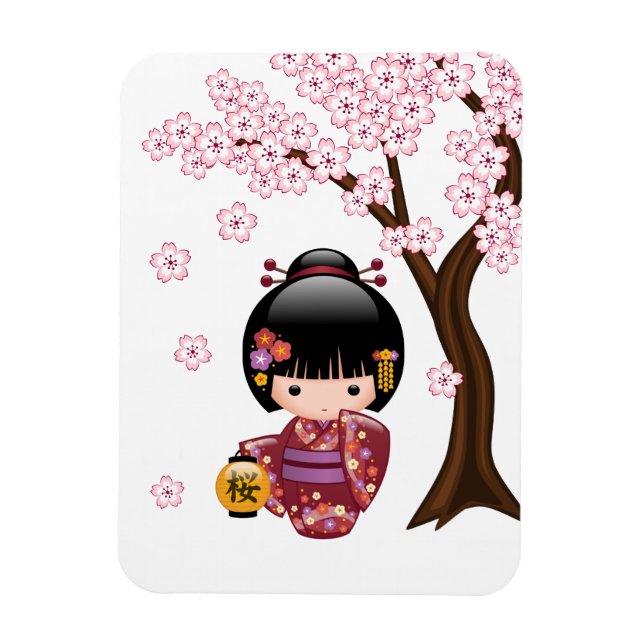 Sakura Kokeshi Doll - Cute Japansk Geisha Girl Magnet (Vertikal)