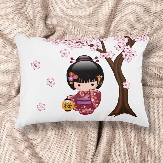 Sakura Kokeshi Doll - Cute Japansk Geisha Girl Prydnadskudde (Skapare uppladdad)