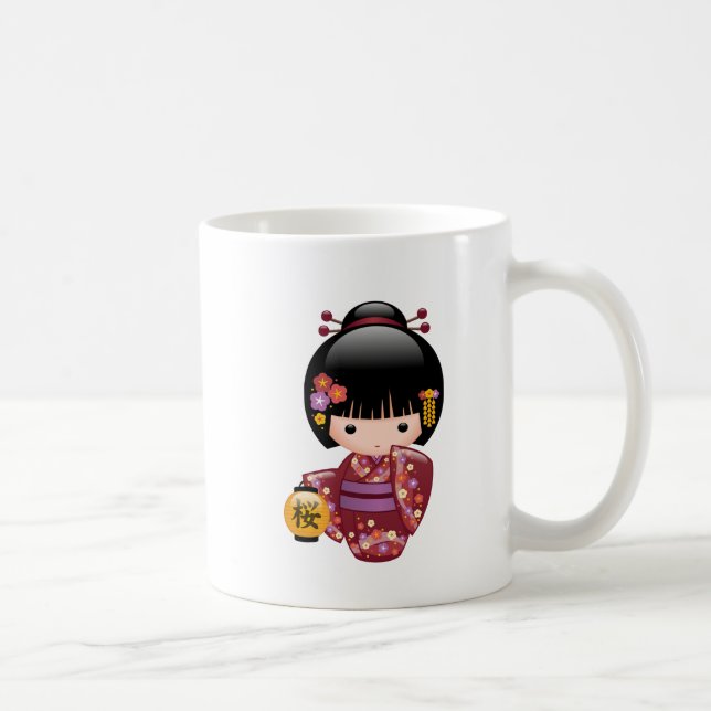 Sakura Kokeshi Doll - Geisha Girl on White Coffee  Kaffemugg (Höger)