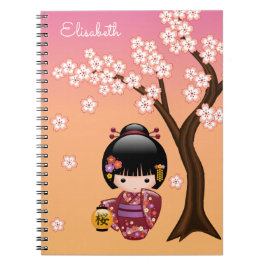 Sakura Kokeshi Doll - Geisha Girl på Peach Anteckningsbok
