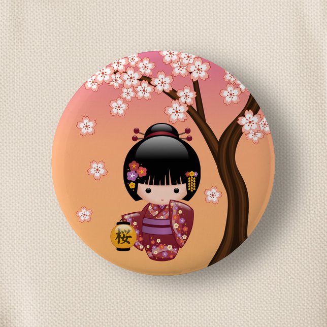 Sakura Kokeshi Doll - Geisha Girl på Peach Knapp (Skapare uppladdad)