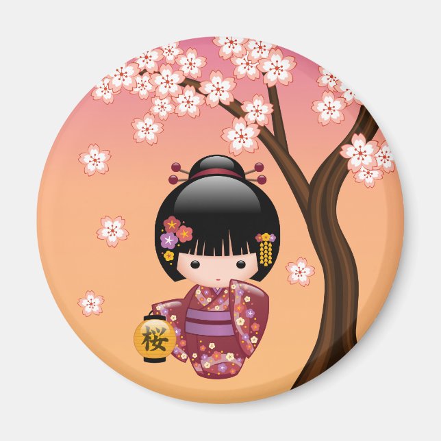 Sakura Kokeshi Doll - Geisha Girl på Peach Magnet (Framsidan)