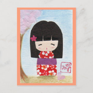 Sakura Kokeshi Doll Postcard Vykort
