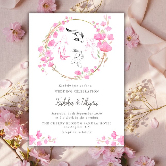 Sakura körsbärsblom Koi Fisk Japansk Bröllop Inbjudningar (Skapare uppladdad)