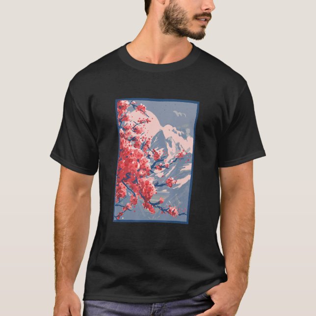Sakura Körsbärsblommor Berg T Shirt (Framsida)