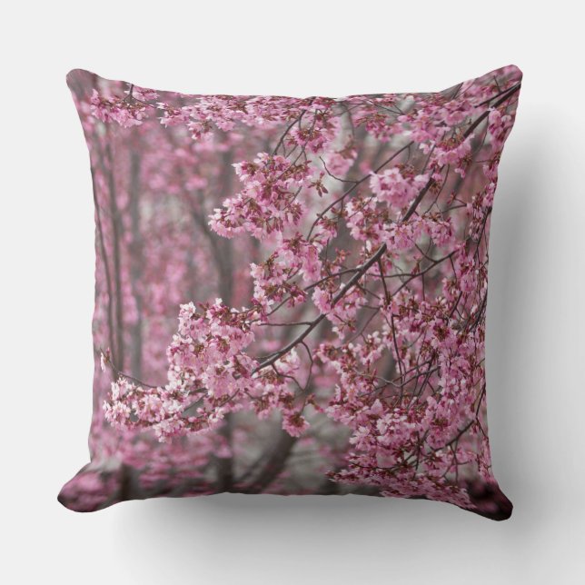 Sakura Körsbärsblommor Flödande Rosa Kudde (Framsida)