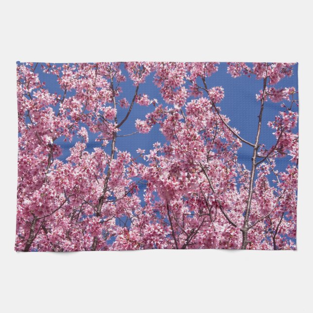 Sakura Körsbärsblomning I Det Blå Kökshandduk (Horisontell)