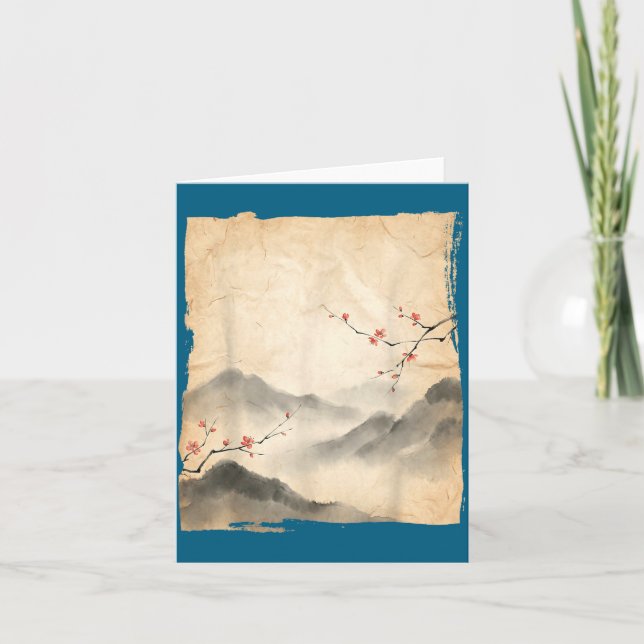 Sakura Körsbärsgrenar Japansk Bläck Konst Måleri  Kort (Framsida)