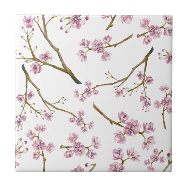 Sakura körsbärsrött blommarmönster kakelplatta (Framsidan)