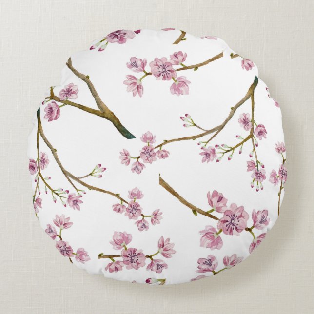 Sakura körsbärsrött blommarmönster rund kudde (Framsidan)