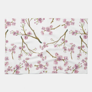 Sakura körsbärsrött blommartryck kökshandduk