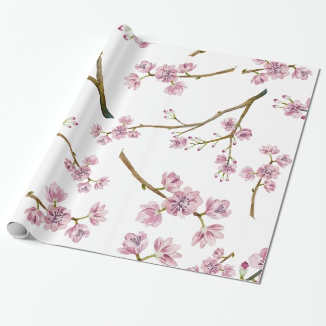 Sakura körsbärsrött blommartryck presentpapper (Utrullad)