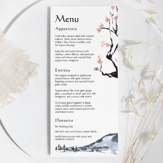 Sakura Mountain | Avslappnad Bröllop Flat Menu Meny (Skapare uppladdad)