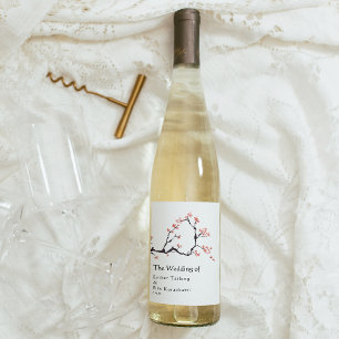 Sakura Mountain   Avslappnad Bröllop Vin-etikett Vinflaska Etikett