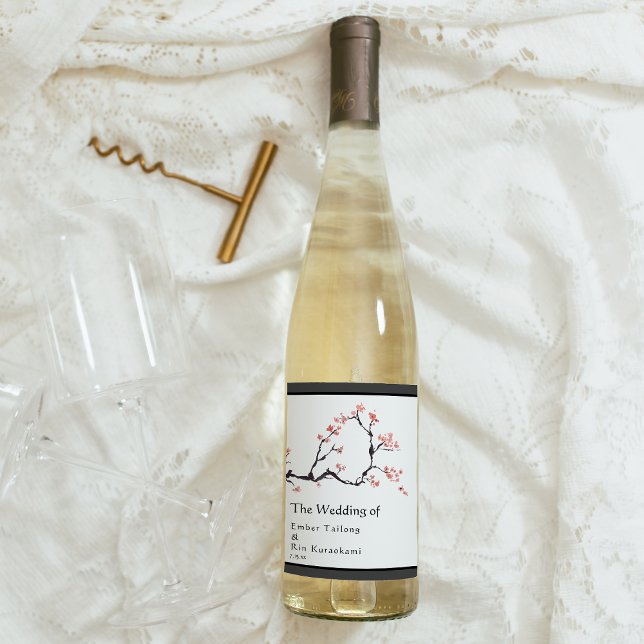 Sakura Mountain | Avslappnad Gräns Vin Bröllop-eti Vinflaska Etikett (Skapare uppladdad)