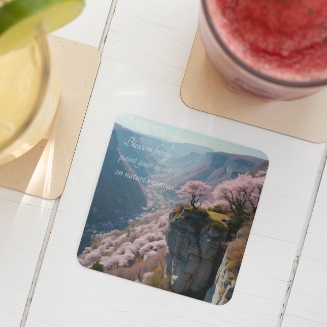 Sakura Mountain Valley Vista - Anime Ligcape Underlägg Papper Kvadrat (Skapare uppladdad)