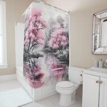 Sakura över floden Bläck Painting