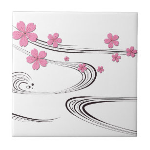 Sakura över floden - japansk design kakelplatta
