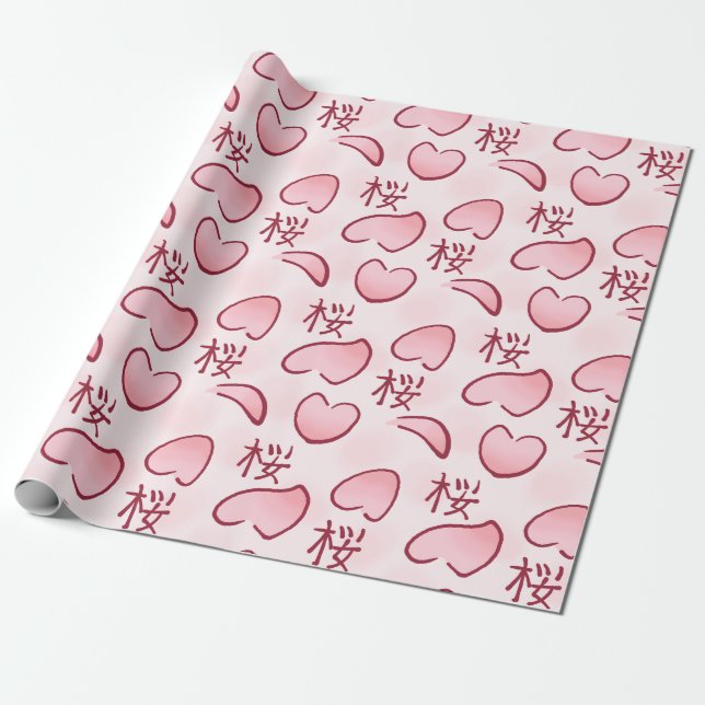 Sakura Petals med Kanji Presentpapper (Utrullad)