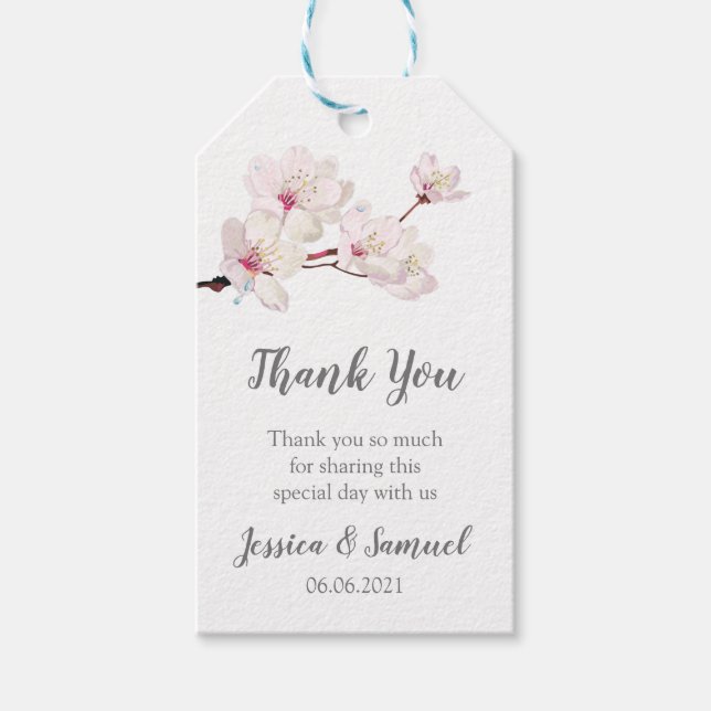 Sakura Rosa Cherry Blommar Bröllop Tack Presentetikett (Framsidan)