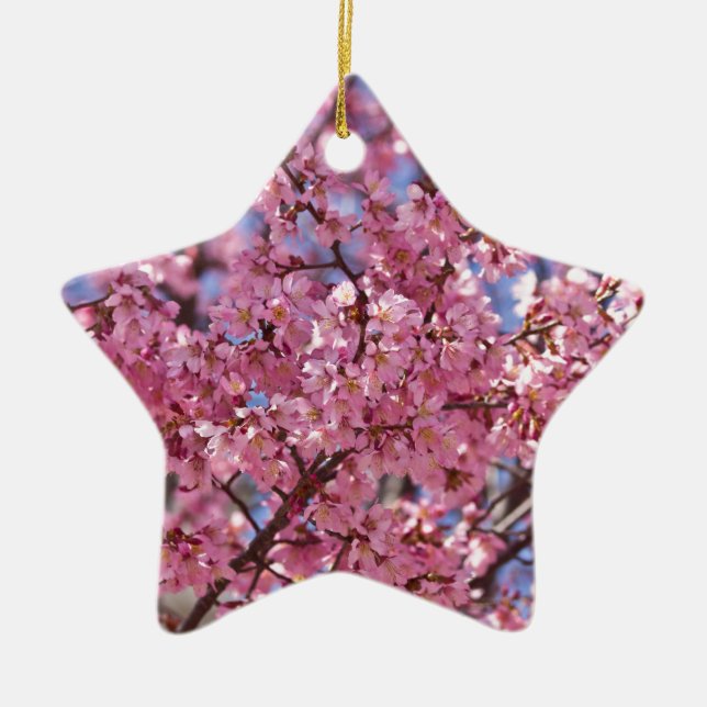 Sakura Rosa Cherry Blommar Himlar Julgransprydnad Keramik (Framsidan)
