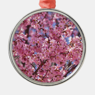 Sakura Rosa Cherry Blommar Himlar Julgransprydnad Metall