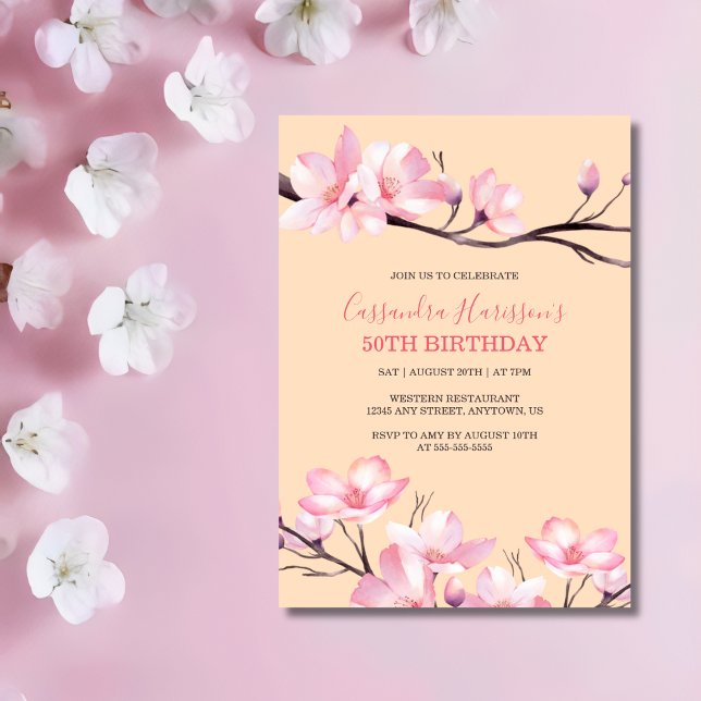 Sakura  Rosa Cherry Blommar Peach Birthday Inbjudningar (Skapare uppladdad)
