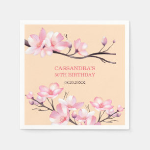 Sakura  Rosa Cherry Blommar Peach Birthday Pappersservett