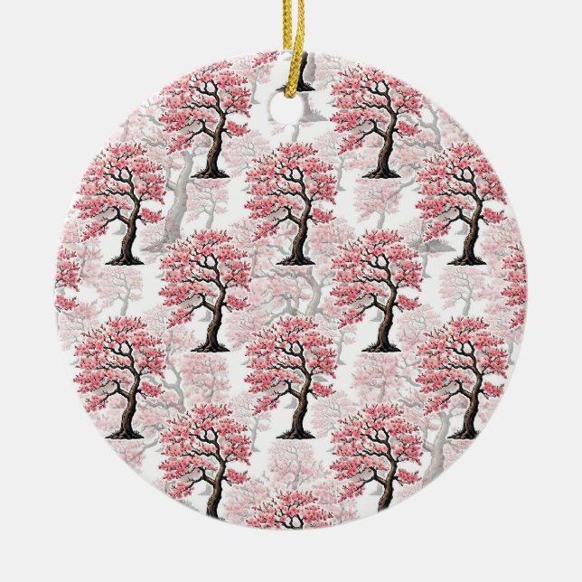 Sakura Rosa Cherry Blommar Träd Design Julgransprydnad Keramik (Framsidan)
