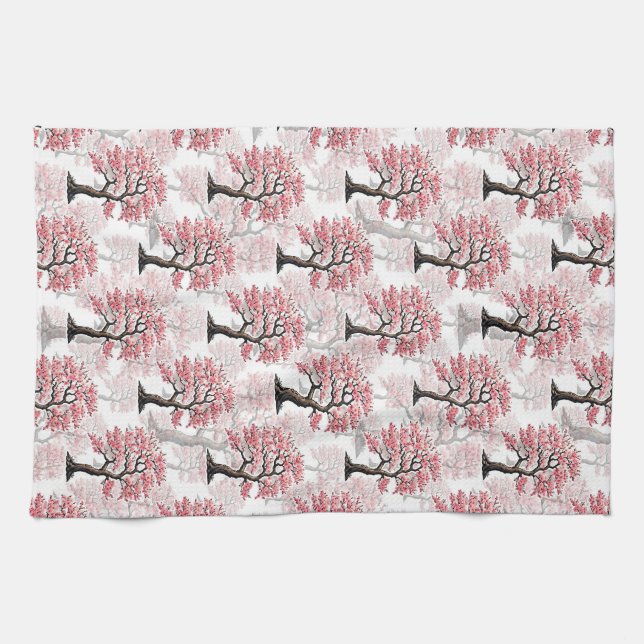 Sakura Rosa Cherry Blommar Träd Design Kökshandduk (Horisontell)