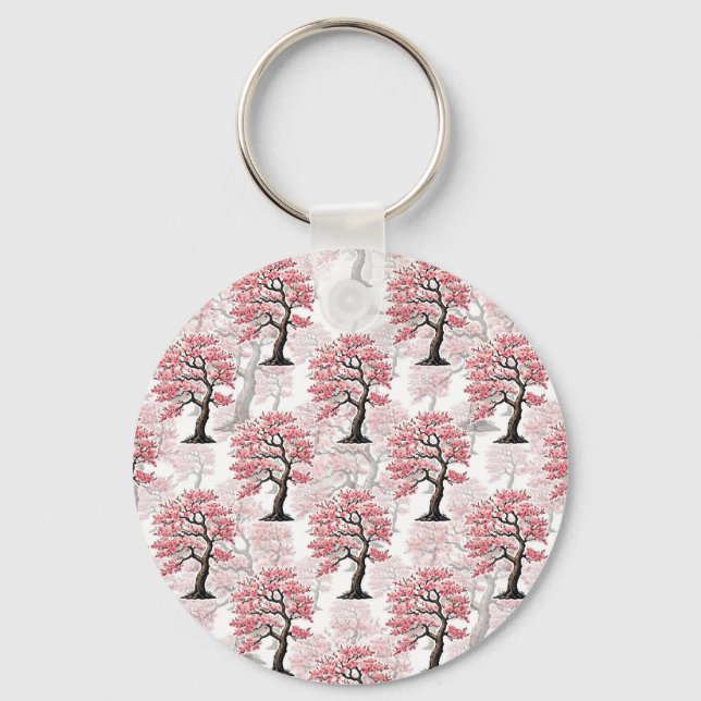 Sakura Rosa Cherry Blommar Träd Design Nyckelring (Framsida)