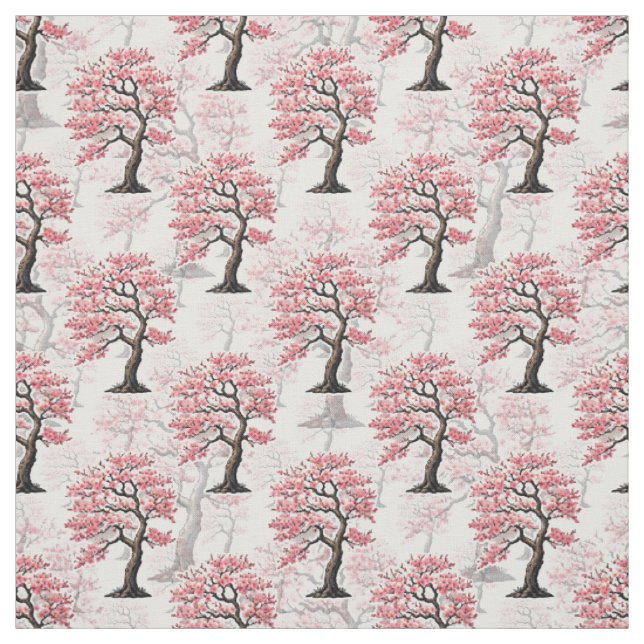 Sakura Rosa Cherry Blommar Träd Design Tyg (Provkarta)