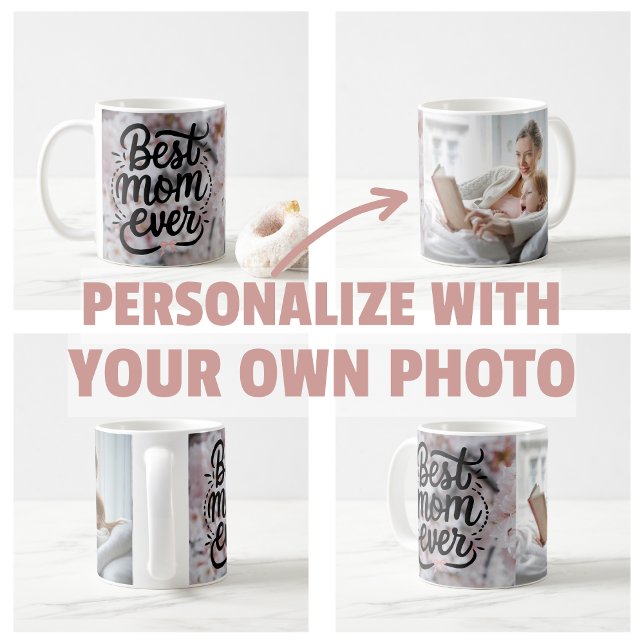 Sakura Rosa Elegant Bästa Mamma Någonsin Mors Dag Kaffemugg (personalize own photo Sakura Pink Elegant Best Mom Ever Mother's Day)