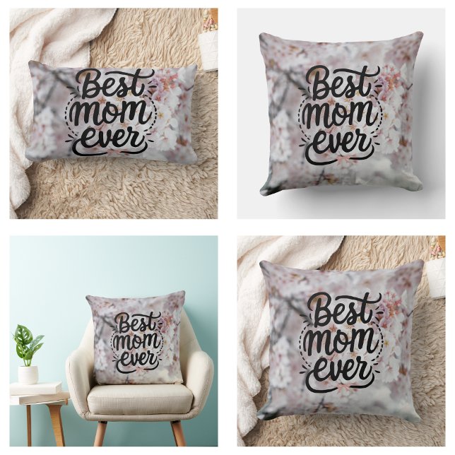 Sakura Rosa Elegant Bästa Mamma Någonsin Mors Dag Lumbarkudde (Sakura Pink Elegant Best Mom Ever Mother's Day pillows)