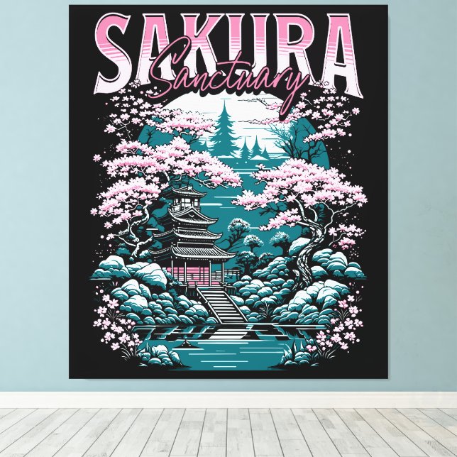 Sakura-sanctuary japansk trädgård canvastryck (Insitu (trägolv))