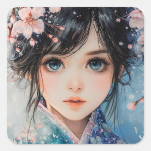 Sakura Serenity Porträtt Fyrkantigt Klistermärke