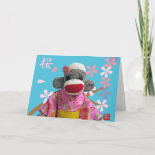 Sakura Sock monkey-hälsningskort Kort