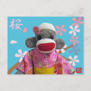 Sakura Sock monkey vycard Vykort