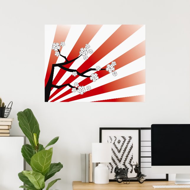 Sakura Sunrise White Cherry Blommars Flowers Zen Poster (Hemmakontoret)