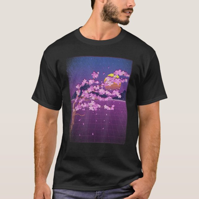 Sakura Synthwave Japan Sunset Vaporwave Cherry Blo T Shirt (Framsida)