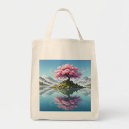 Sakura-träd i mitt i en sjö.berg tygkasse