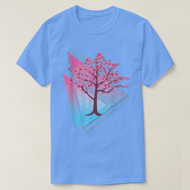 Sakura Träd Japan Retro 80 s Art Vaporwave Cherry  T Shirt (Design framsida)