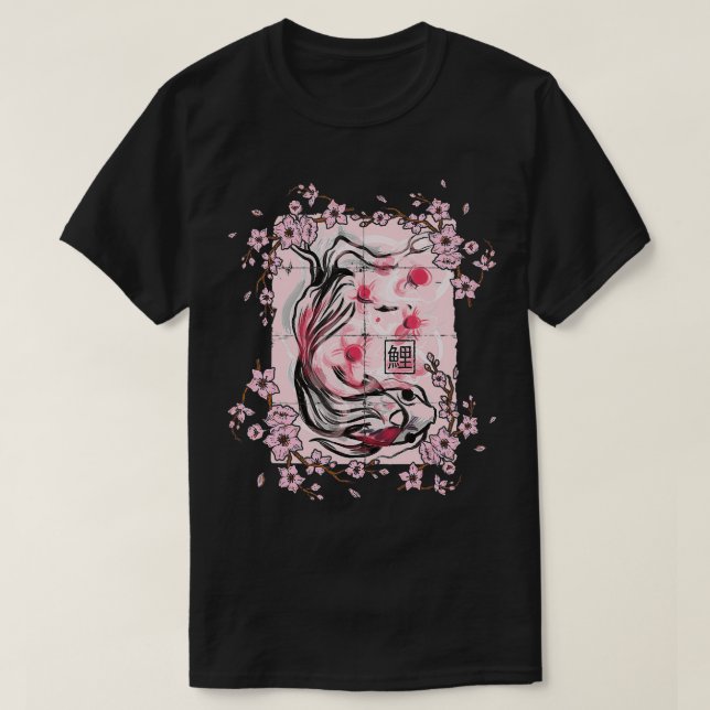 Sakura Träd Koi p Rosa Cherry Blommar Flower Träd T Shirt (Design framsida)