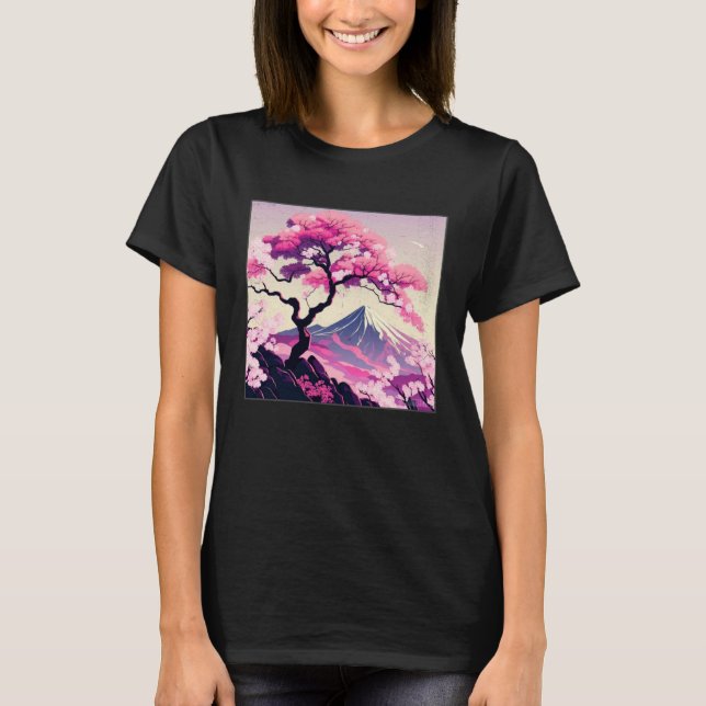 Sakura Tree Cherry Blossom Illustration Scenery Wo T Shirt (Framsida)