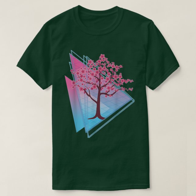 Sakura Tree Japan Retro 80s Art Vaporwave Cherry B T Shirt (Design framsida)