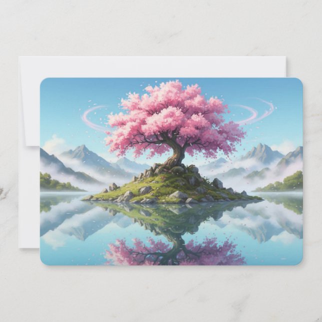 Sakura Tree Lake Landscape Postcard - Artistic Asi Inbjudningar (Framsida)